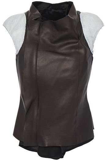 RICK OWENS Coated denim-trimmed leather vest