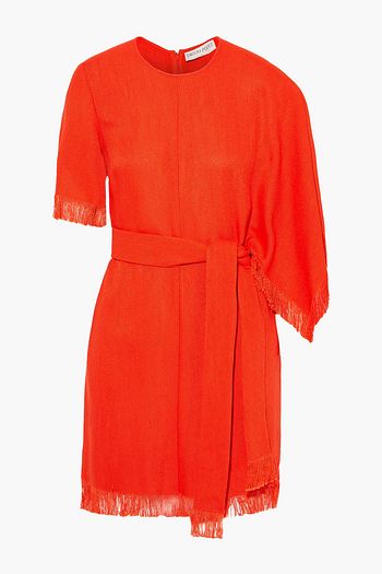 EMILIO PUCCI Asymmetric belted fringed canvas mini dress