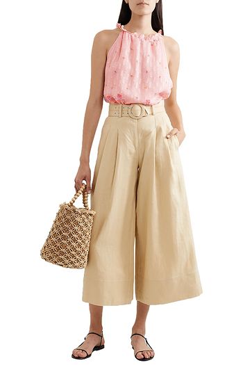 CHUFY Taquile ruffled floral-print metallic fil coupé chiffon top