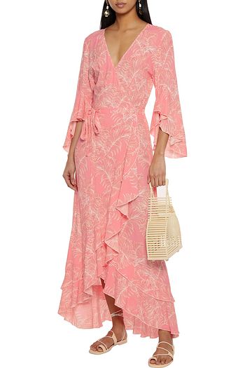 MELISSA ODABASH Cheryl ruffled printed voile maxi wrap dress