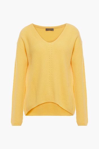 N.PEAL Pointelle-trimmed ribbed cashmere sweater