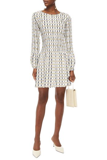 MAJE Rockina pleated printed crepe de chine mini dress