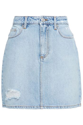 MSGM Embroidered distressed denim mini skirt