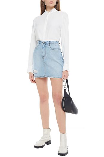 MSGM Embroidered distressed denim mini skirt