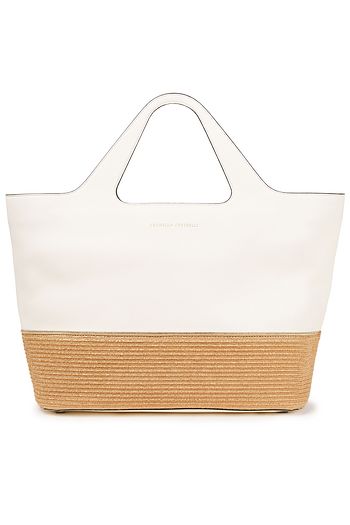 BRUNELLO CUCINELLI Tote Bag aus Narbenleder und Raffiabastimitat