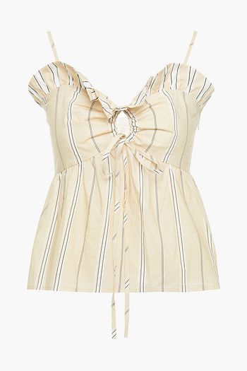 MAJE Leyla ruffle-trimmed striped cotton-poplin top