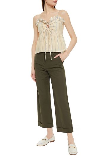 MAJE Leyla ruffle-trimmed striped cotton-poplin top