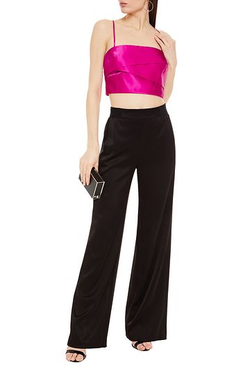 MICHELLE MASON Cropped pleated silk-charmeuse top