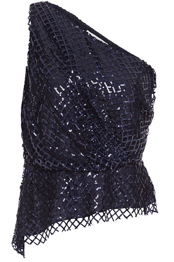 MICHELLE MASON One-shoulder sequin-embellished silk top