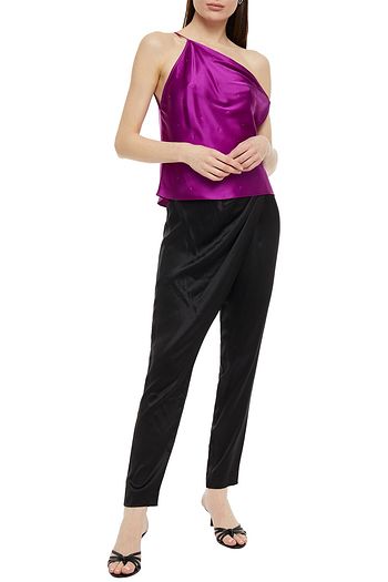 MICHELLE MASON One-shoulder crystal-embellished draped silk-charmeuse camisole