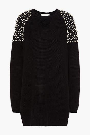 MICHELLE MASON Faux pearl-embellished ribbed cotton mini dress