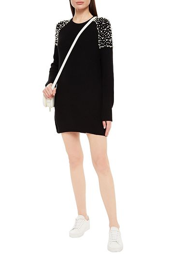MICHELLE MASON Faux pearl-embellished ribbed cotton mini dress
