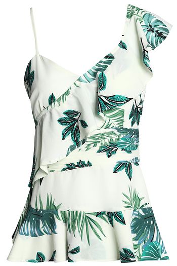 W118 BY WALTER BAKER Izzy asymmetric ruffled printed crepe top