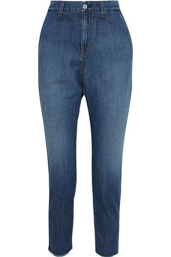 NILI LOTAN Paris frayed faded low-rise tapered jeans