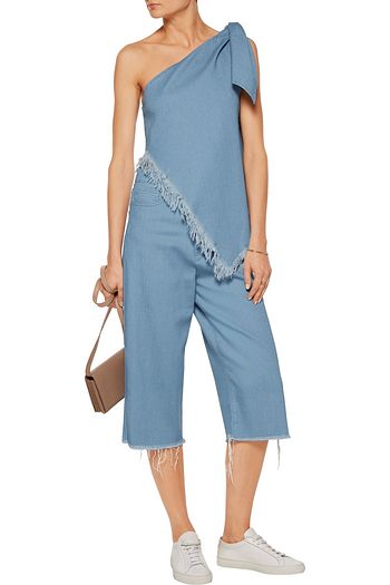 MARQUES' ALMEIDA One-shoulder frayed stretch-denim top