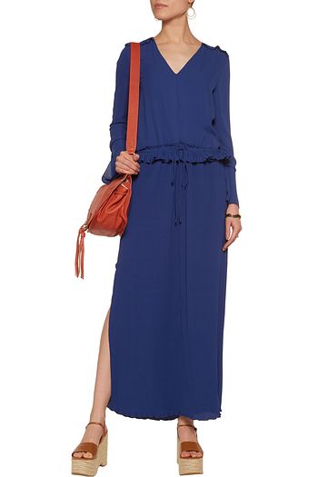 SEE BY CHLOÉ Plissé-paneled crepe de chine maxi dress