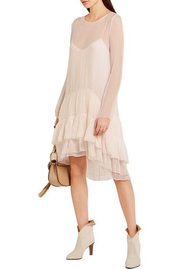 CHLOÉ Tiered ruffled silk-mousseline dress