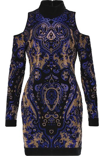 BALMAIN Minikleid aus Samt mit Cut-outs und Kristallverzierung
