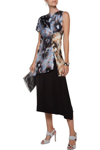 ACNE STUDIOS Oberteil aus glänzendem Seiden-Twill mit Wickeleffekt und Print