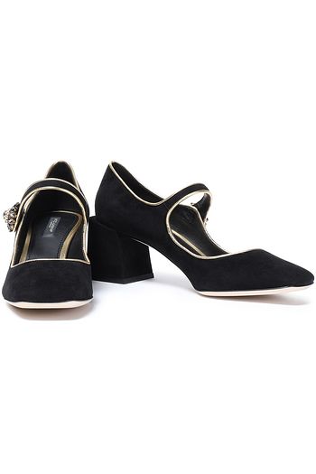 DOLCE & GABBANA Mary-Jane-Pumps aus Veloursleder mit Kristallverzierung und Metallic-Besatz