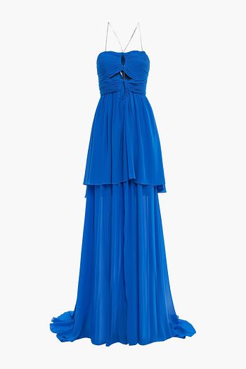 DUNDAS Cutout ruched silk-georgette gown