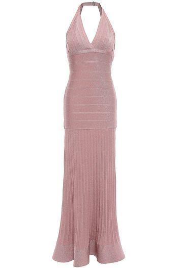 HERVÉ LÉGER Metallic bandage halterneck gown