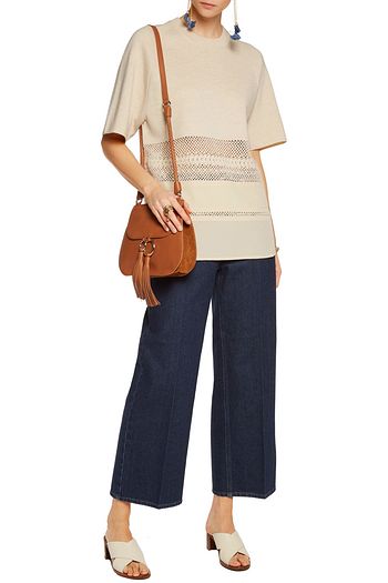 CHLOÉ Silk and crochet-paneled wool sweater