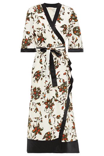 TORY BURCH Midi-Wickelkleid aus Seidensatin mit Blumenprint