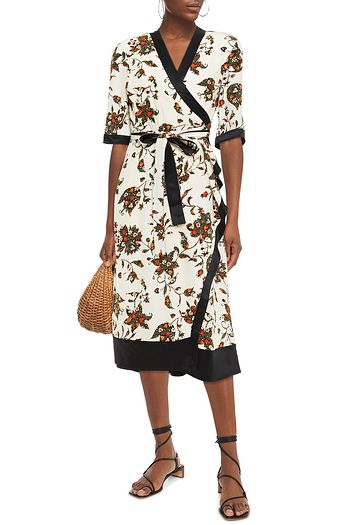 TORY BURCH Midi-Wickelkleid aus Seidensatin mit Blumenprint