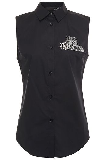 LOVE MOSCHINO Hemd aus Stretch-Baumwollpopeline mit Kristallverzierung