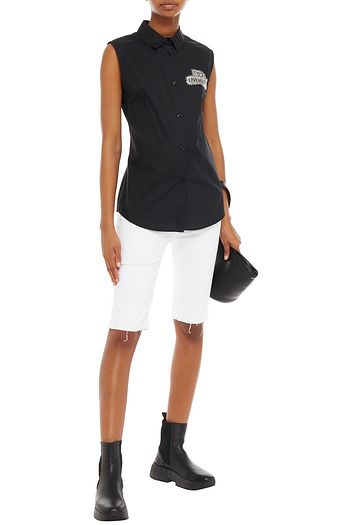 LOVE MOSCHINO Hemd aus Stretch-Baumwollpopeline mit Kristallverzierung
