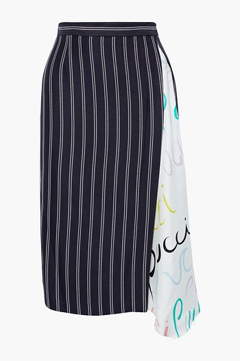 EMILIO PUCCI Printed satin twill-paneled striped woven skirt