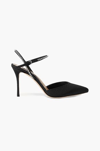 SERGIO ROSSI Crystal-embellished faille slingback pumps