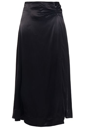 GANNI Ruched satin midi skirt