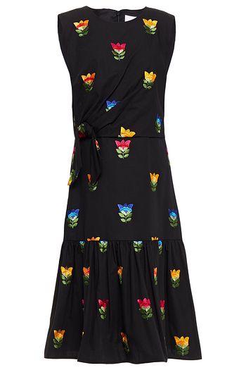 CAROLINA HERRERA Knotted embroidered cotton-poplin midi dress