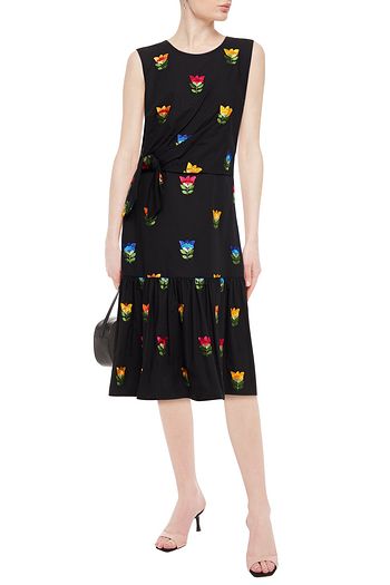 CAROLINA HERRERA Knotted embroidered cotton-poplin midi dress