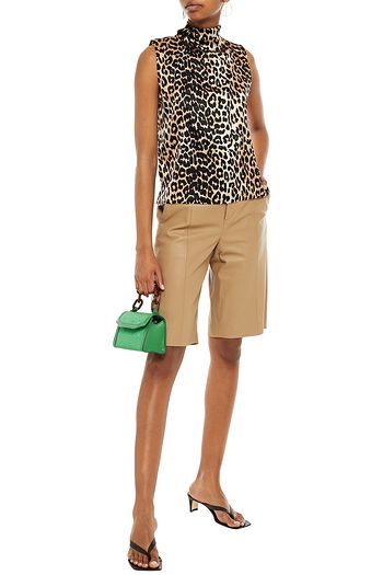 GANNI Leopard-print stretch-silk satin turtleneck top
