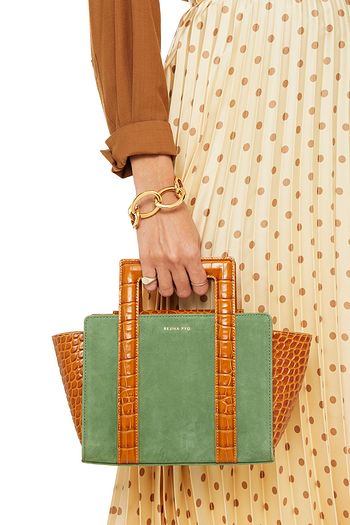 REJINA PYO Madison zweifarbige Tote Bag aus Veloursleder und Leder mit Krokodileffekt