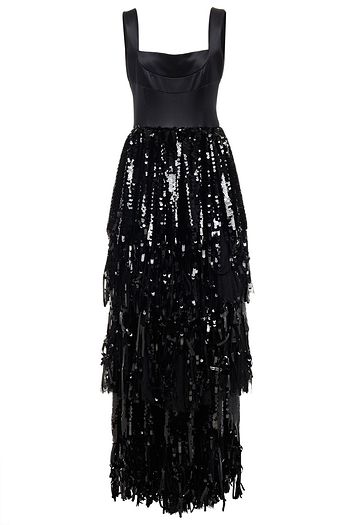 DOLCE & GABBANA Satin-paneled tiered sequined tulle gown