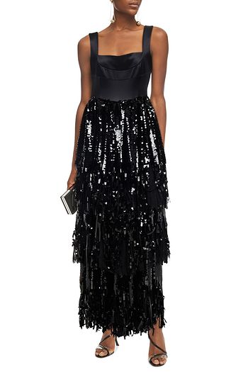 DOLCE & GABBANA Satin-paneled tiered sequined tulle gown