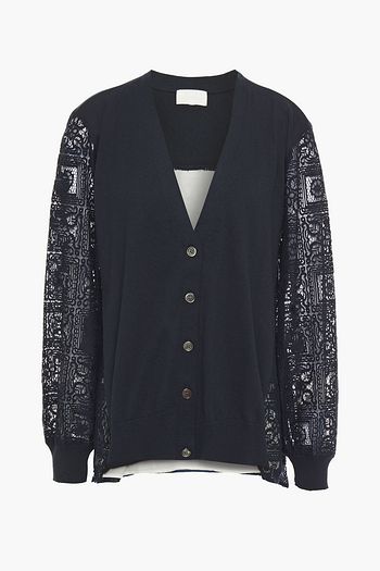 MAILLE CLU Crocheted lace-paneled cotton and cashmere-blend cardigan