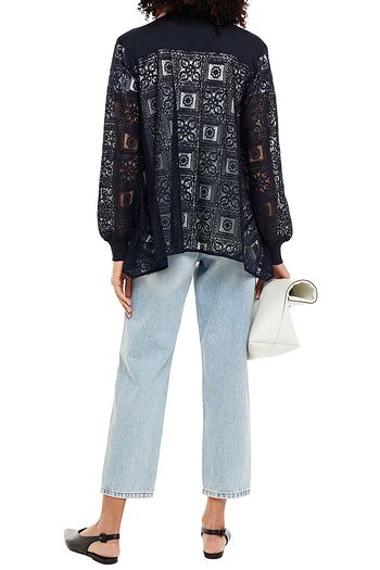 MAILLE CLU Crocheted lace-paneled cotton and cashmere-blend cardigan