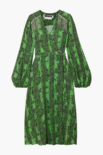 ROTATE BIRGER CHRISTENSEN Kira crystal-embellished snake-print crepe wrap dress