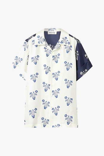 MONSE Flower Pot paneled printed silk-twill shirt