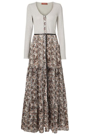 ALTUZARRA Pollie belted ribbed-knit and snake-print silk-blend chiffon maxi dress