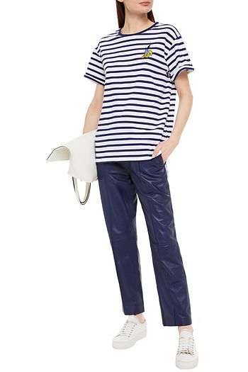 ÊTRE CÉCILE Banana appliquéd striped cotton-jersey T-shirt