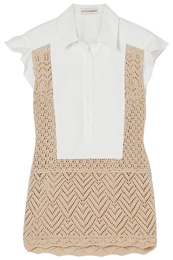 ALTUZARRA Batten paneled crocheted cotton and poplin blouse