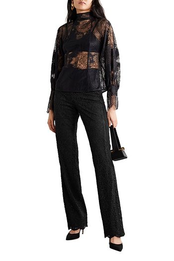 JONATHAN SIMKHAI Crepe-trimmed corded lace straight-leg pants