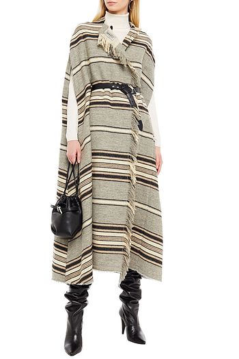 ISABEL MARANT Huan frayed striped wool-blend poncho