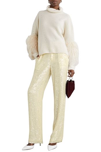 SALLY LAPOINTE Paillette-embellished georgette straight-leg pants
